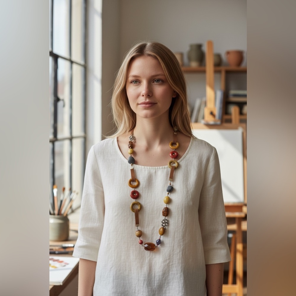 Treska Multicolor Beaded Necklace with Floral Accents